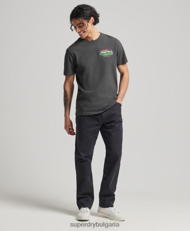 Superdry облекло N00H4823 тъмно сив мъже реколта кали тениска