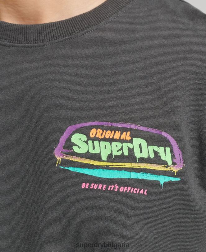 Superdry облекло N00H4823 тъмно сив мъже реколта кали тениска