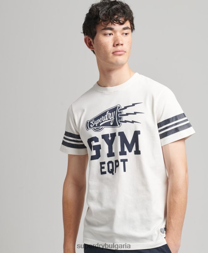 Superdry облекло N00H4824 бяло мъже тениска с графика на атлетичен колеж