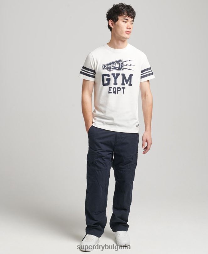 Superdry облекло N00H4824 бяло мъже тениска с графика на атлетичен колеж