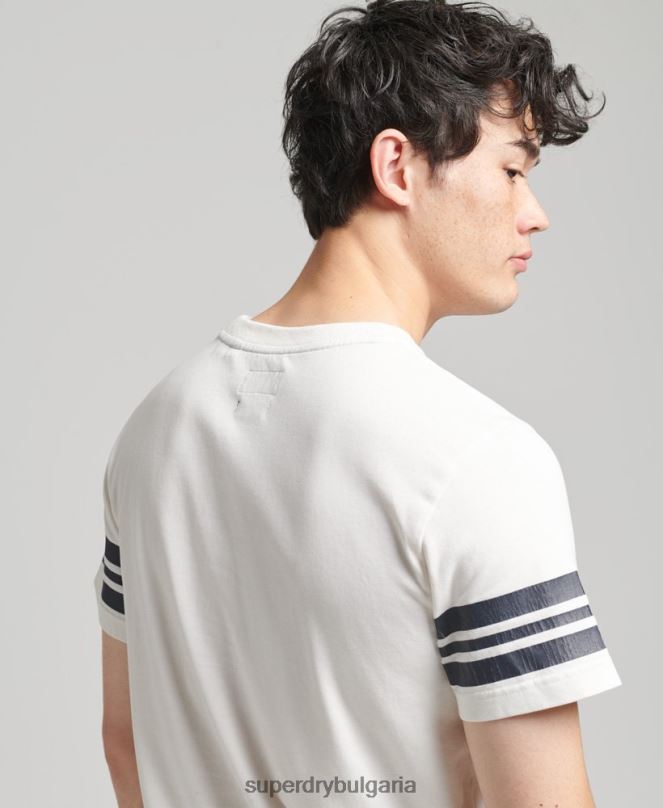 Superdry облекло N00H4824 бяло мъже тениска с графика на атлетичен колеж