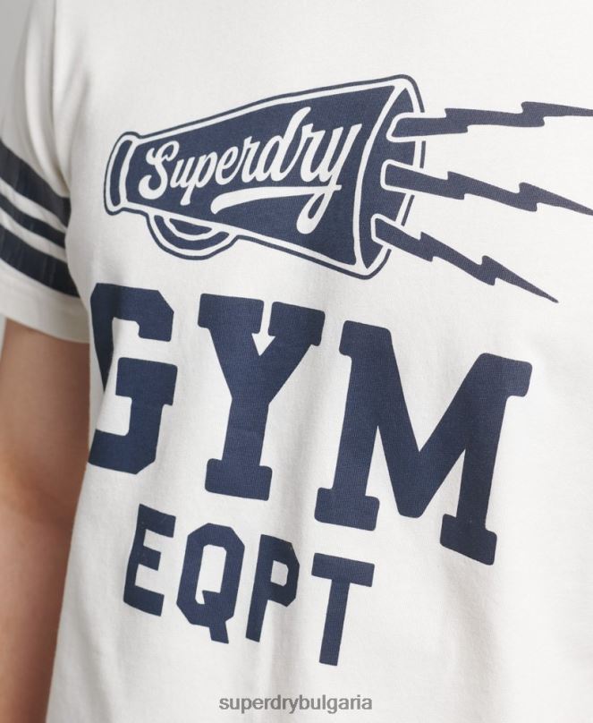 Superdry облекло N00H4824 бяло мъже тениска с графика на атлетичен колеж