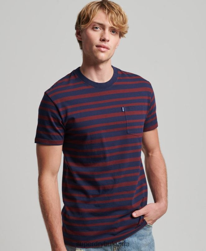 Superdry облекло N00H4825 военноморски флот мъже тениска с лого ивица от органичен памук