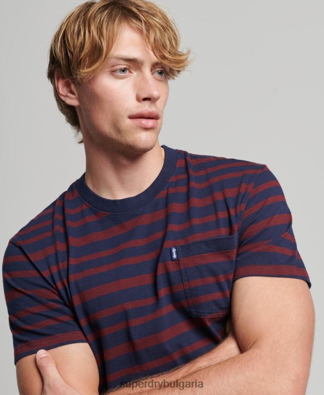 Superdry облекло N00H4825 военноморски флот мъже тениска с лого ивица от органичен памук