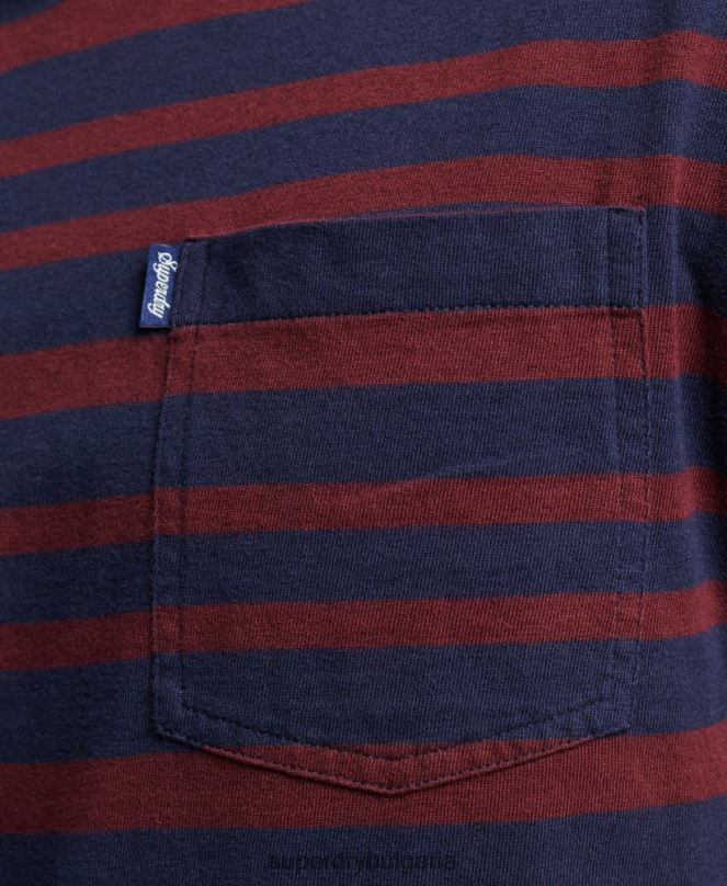 Superdry облекло N00H4825 военноморски флот мъже тениска с лого ивица от органичен памук