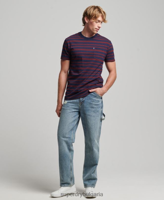 Superdry облекло N00H4825 военноморски флот мъже тениска с лого ивица от органичен памук