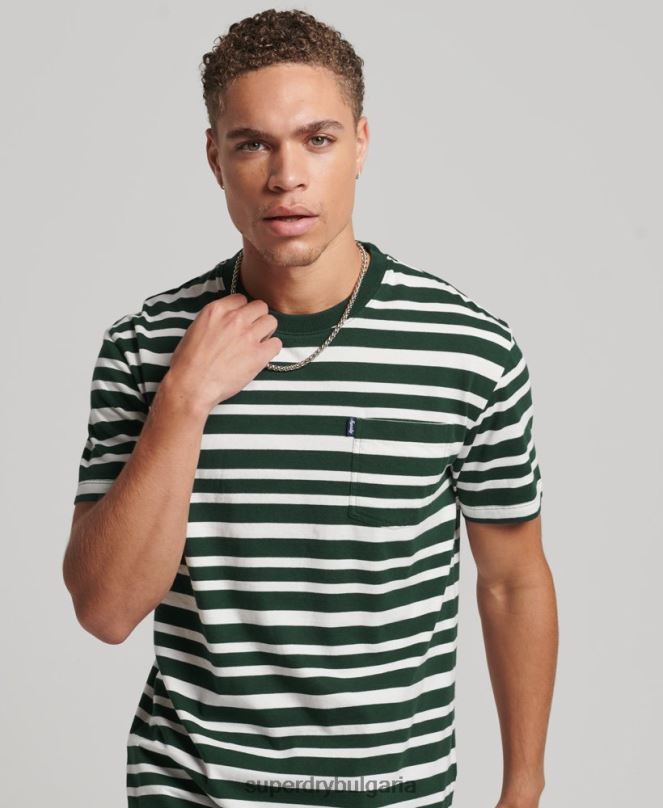 Superdry облекло N00H4827 черен мъже тениска с лого ивица от органичен памук