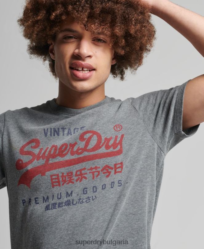 Superdry облекло N00H4828 сиво мъже тениска с класическо графично лого