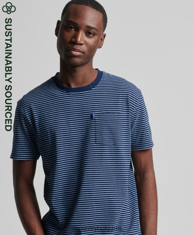 Superdry облекло N00H4830 тъмно синьо мъже ретро тениска с индигови ивици