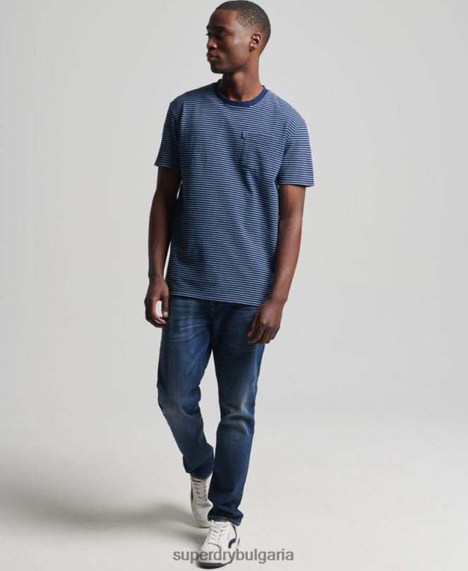 Superdry облекло N00H4830 тъмно синьо мъже ретро тениска с индигови ивици