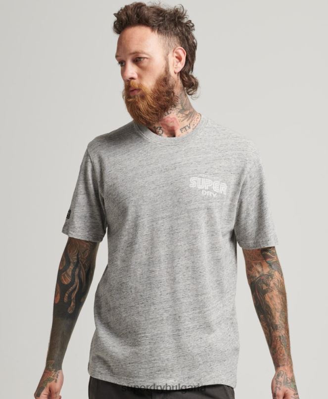 Superdry облекло N00H4831 сиво мъже игра върху тениска с лого на 90-те