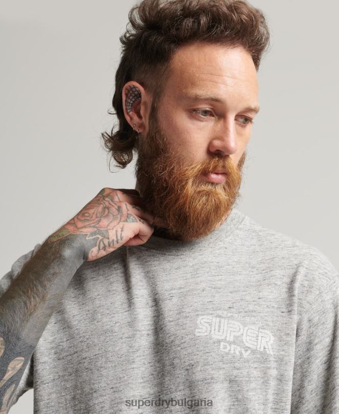 Superdry облекло N00H4831 сиво мъже игра върху тениска с лого на 90-те