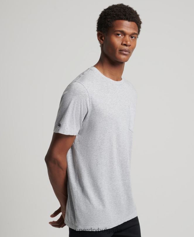 Superdry облекло N00H4833 светло сив мъже органична памучна тениска с кръгло деколте и джоб