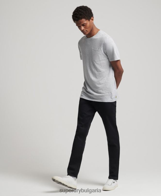 Superdry облекло N00H4833 светло сив мъже органична памучна тениска с кръгло деколте и джоб