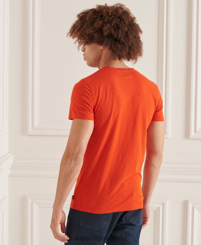 Superdry облекло N00H4837 оранжево мъже тениска с джоб с v-образно деколте и органичен памук