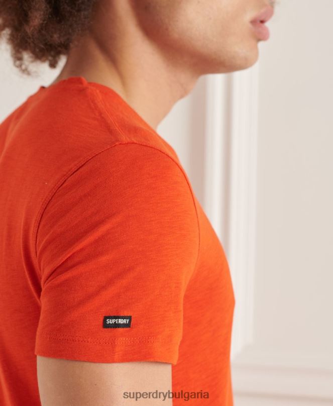 Superdry облекло N00H4837 оранжево мъже тениска с джоб с v-образно деколте и органичен памук