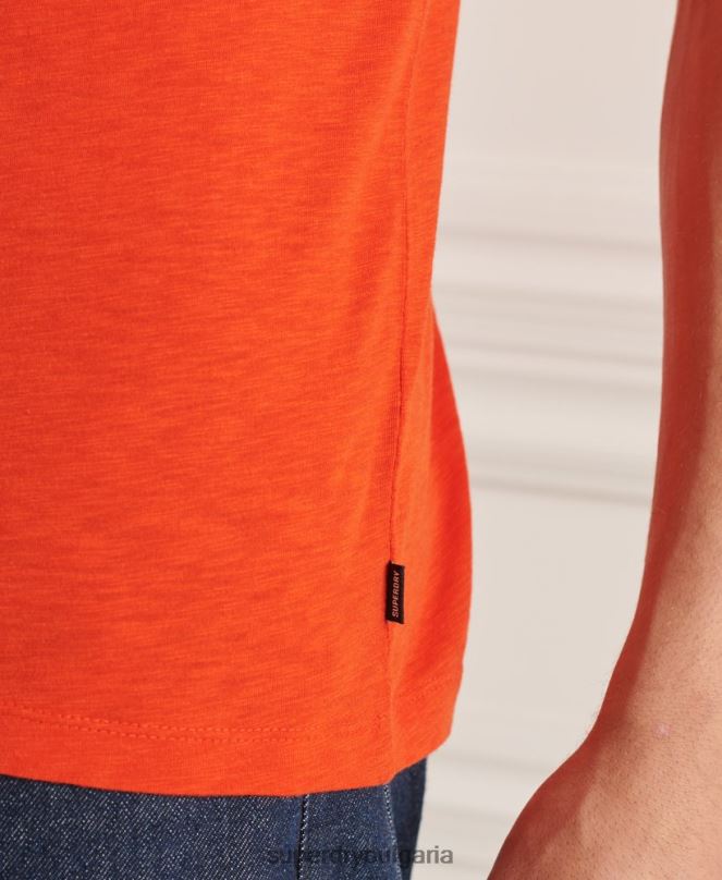 Superdry облекло N00H4837 оранжево мъже тениска с джоб с v-образно деколте и органичен памук