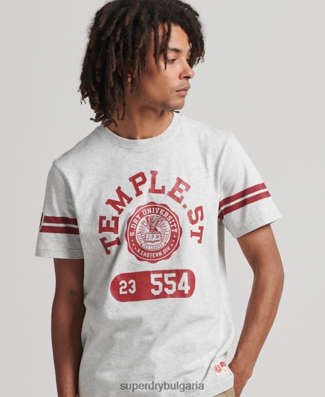 Superdry облекло N00H4838 светло сив мъже тениска с графика на атлетичен колеж