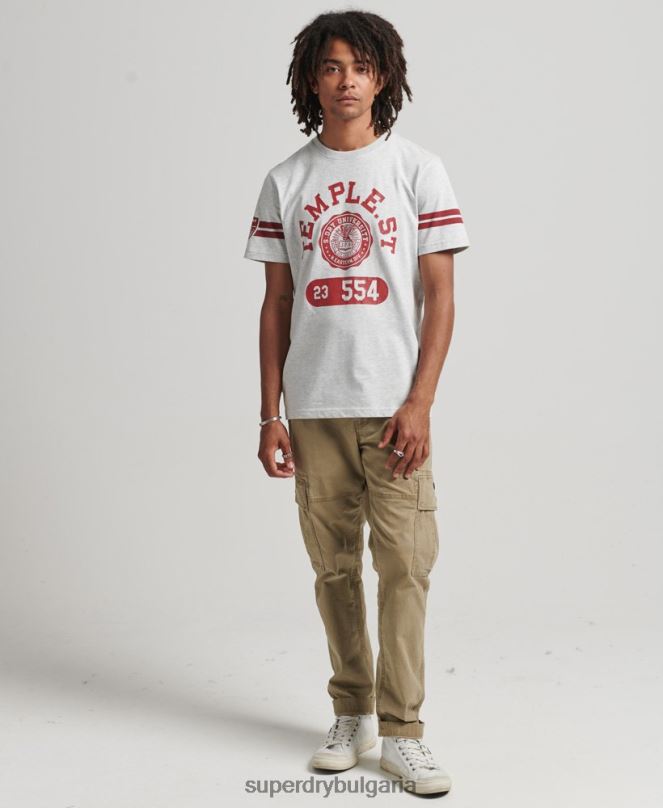 Superdry облекло N00H4838 светло сив мъже тениска с графика на атлетичен колеж
