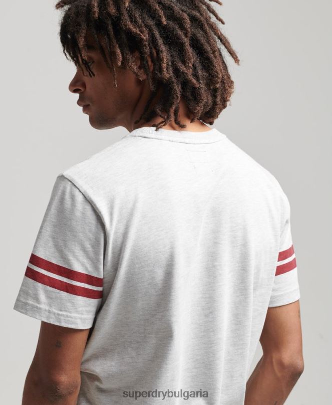Superdry облекло N00H4838 светло сив мъже тениска с графика на атлетичен колеж