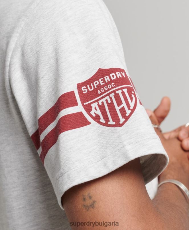 Superdry облекло N00H4838 светло сив мъже тениска с графика на атлетичен колеж