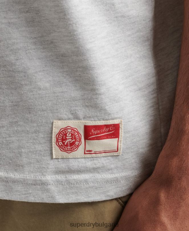 Superdry облекло N00H4838 светло сив мъже тениска с графика на атлетичен колеж