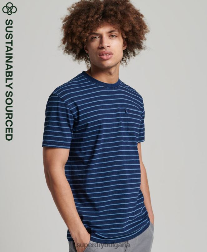 Superdry облекло N00H4840 тъмно синьо мъже ретро тениска с индигови ивици