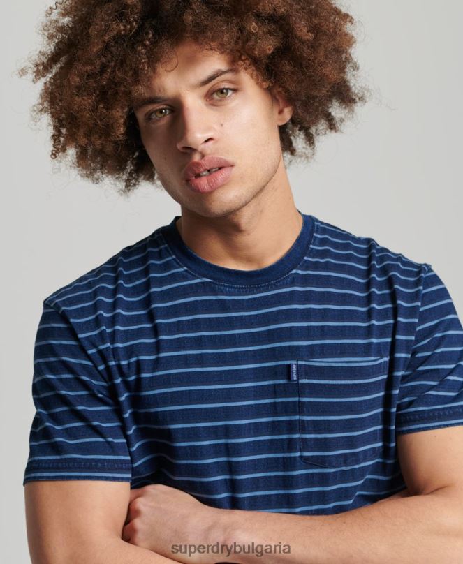 Superdry облекло N00H4840 тъмно синьо мъже ретро тениска с индигови ивици