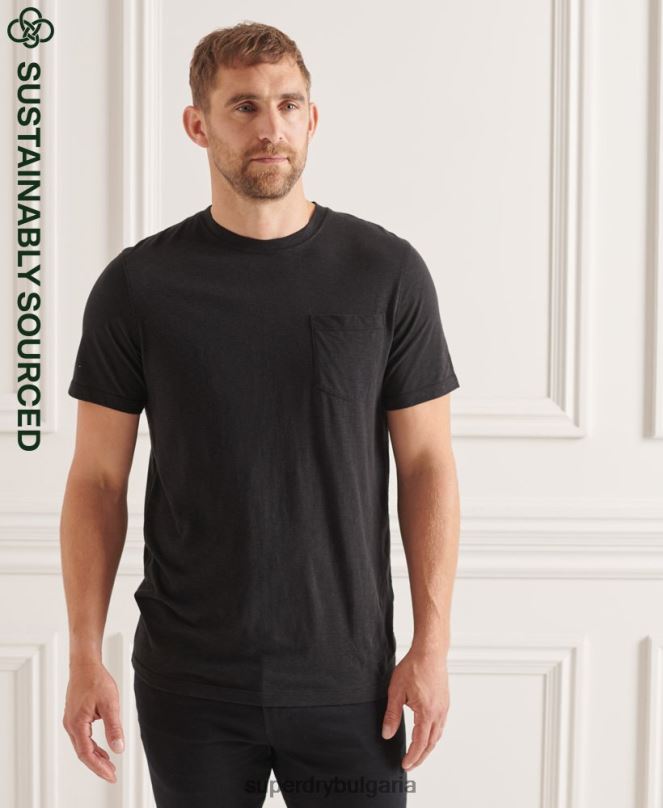 Superdry облекло N00H4845 черен мъже органична памучна тениска с кръгло деколте и джоб