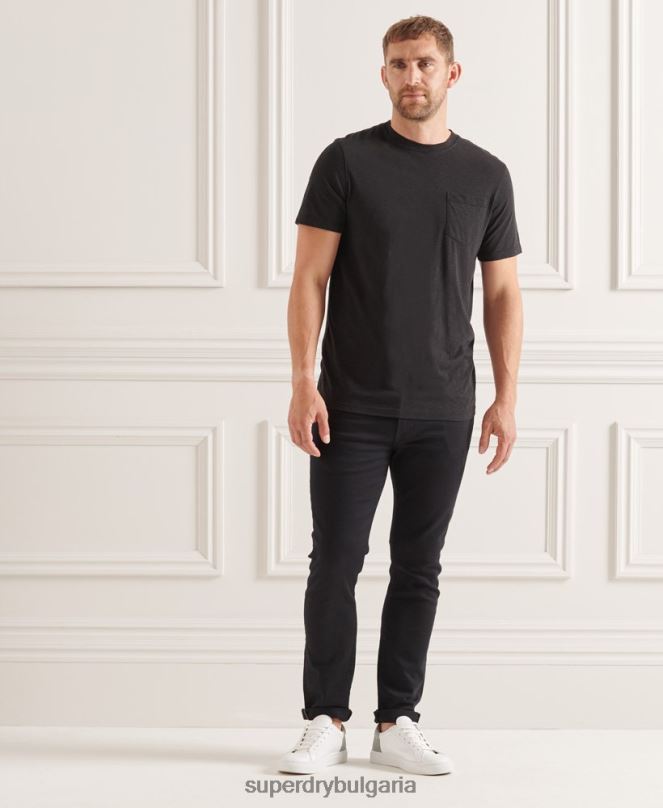 Superdry облекло N00H4845 черен мъже органична памучна тениска с кръгло деколте и джоб