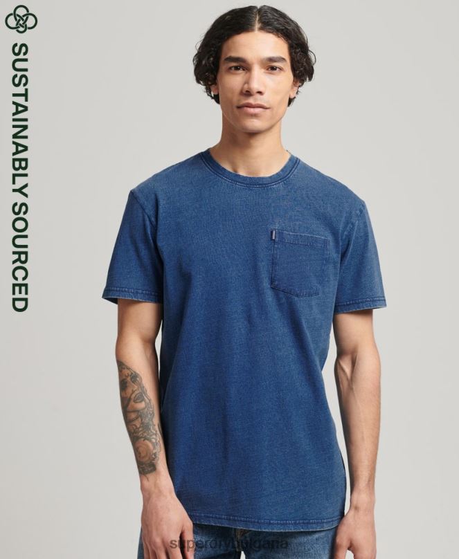 Superdry облекло N00H4847 син мъже ретро индиго тениска от органичен памук