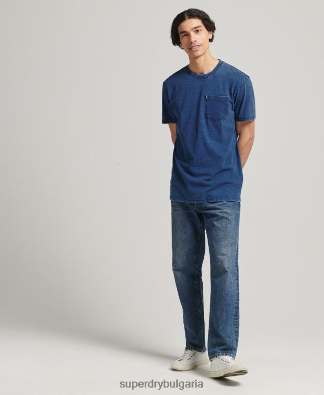 Superdry облекло N00H4847 син мъже ретро индиго тениска от органичен памук