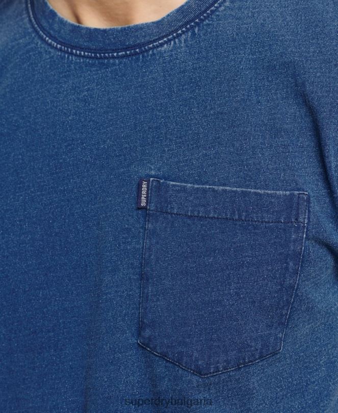 Superdry облекло N00H4847 син мъже ретро индиго тениска от органичен памук