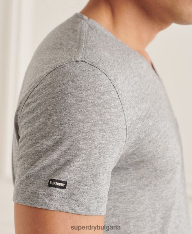 Superdry облекло N00H4849 светло сив мъже тениска с джоб с v-образно деколте и органичен памук