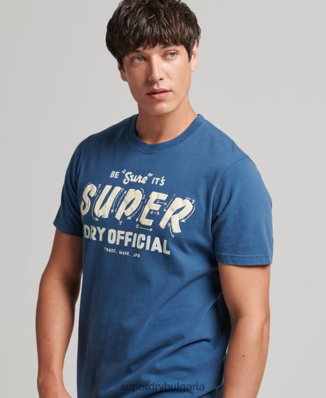 Superdry облекло N00H4850 син мъже ретро тениска със знак писател