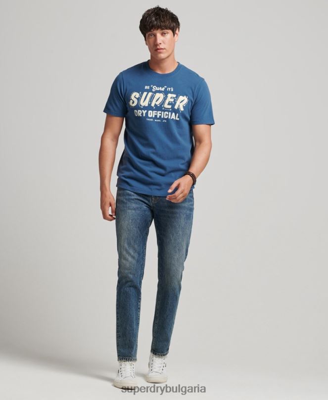 Superdry облекло N00H4850 син мъже ретро тениска със знак писател