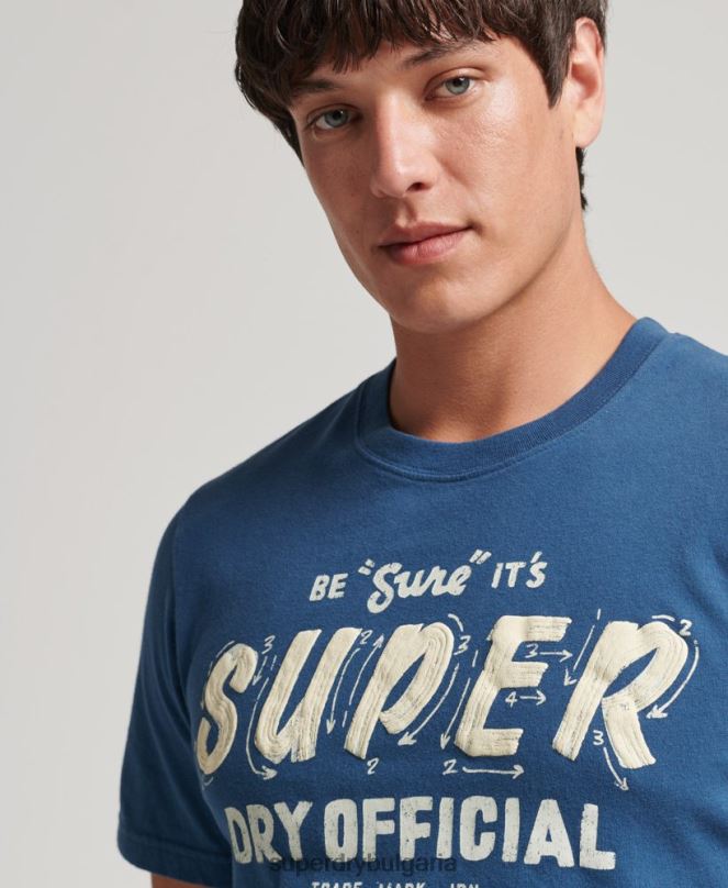 Superdry облекло N00H4850 син мъже ретро тениска със знак писател