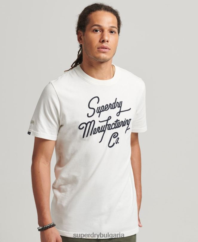 Superdry облекло N00H4851 сметана мъже тениска с лого с бродирани надписи