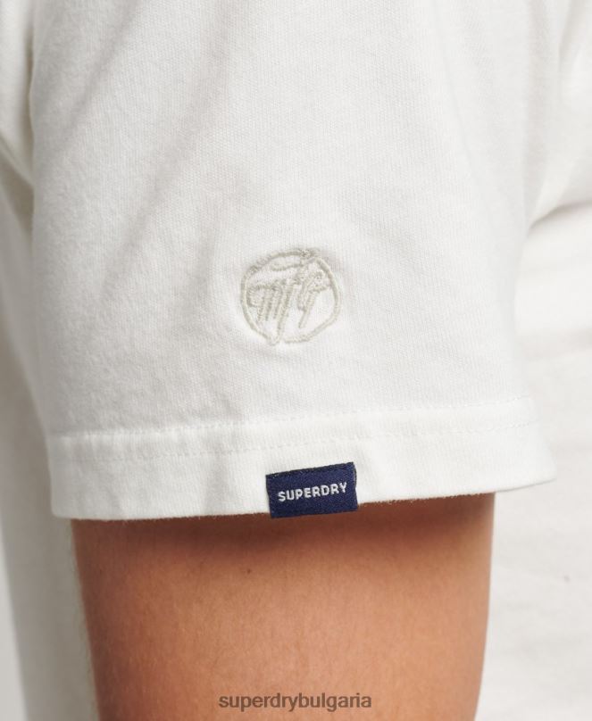 Superdry облекло N00H4851 сметана мъже тениска с лого с бродирани надписи