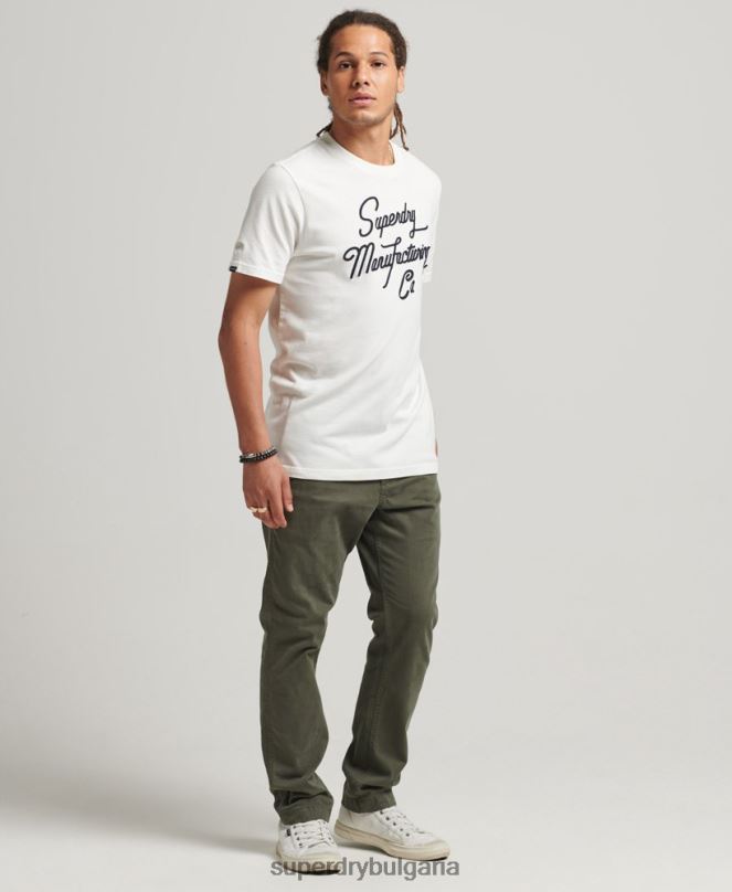 Superdry облекло N00H4851 сметана мъже тениска с лого с бродирани надписи