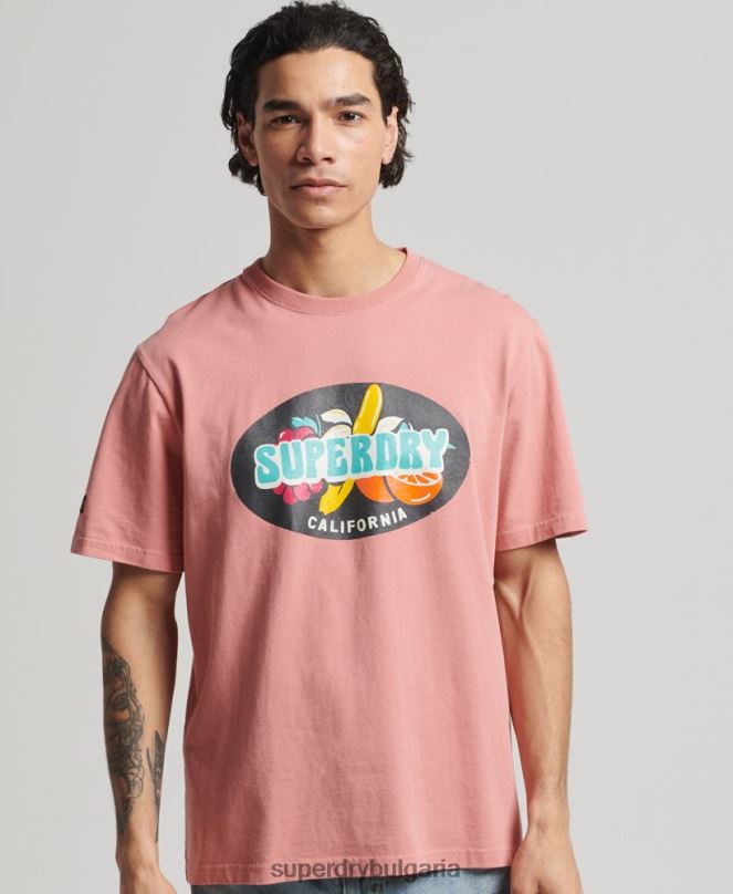 Superdry облекло N00H4854 розово мъже ретро сърфистка тениска ranchero