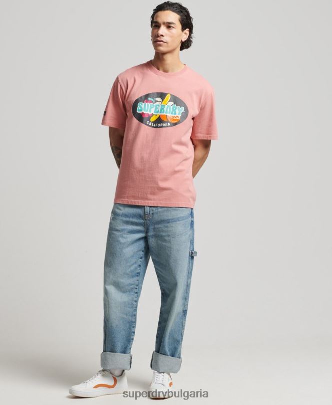 Superdry облекло N00H4854 розово мъже ретро сърфистка тениска ranchero