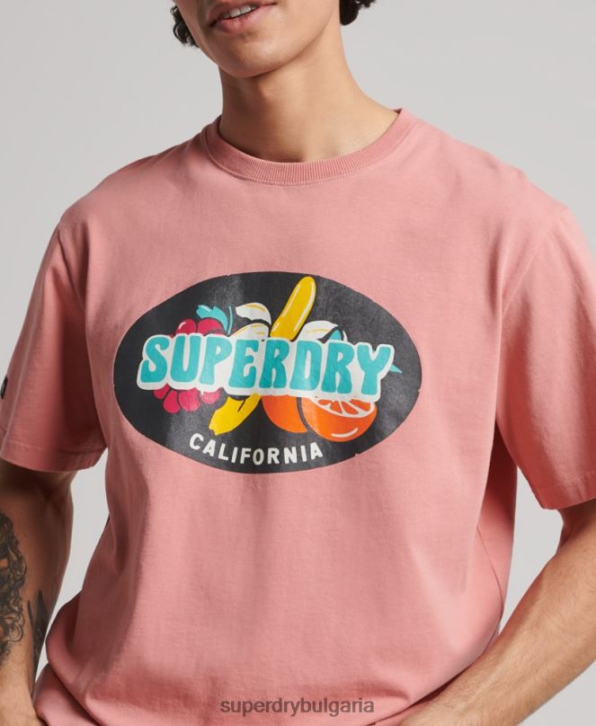 Superdry облекло N00H4854 розово мъже ретро сърфистка тениска ranchero