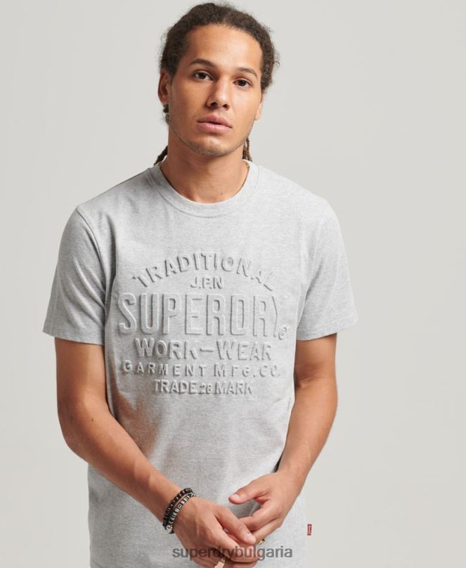 Superdry облекло N00H4855 сиво мъже релефна тениска в стил сценарий