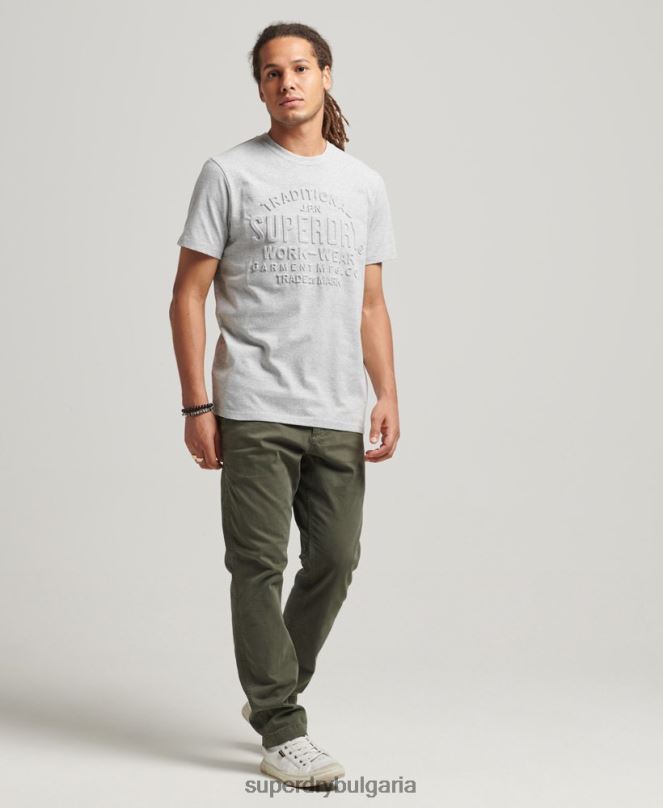 Superdry облекло N00H4855 сиво мъже релефна тениска в стил сценарий