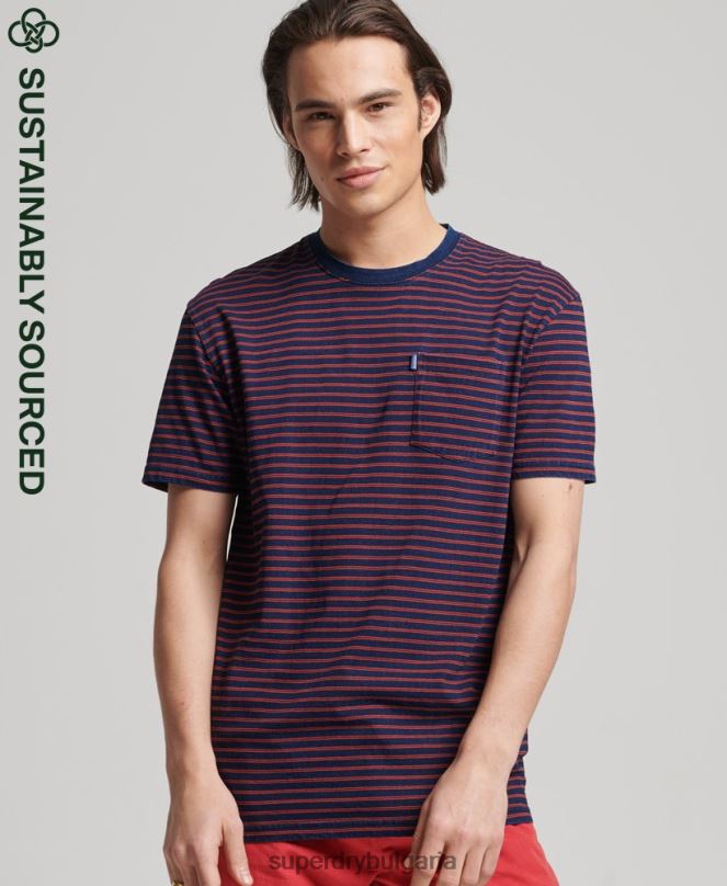 Superdry облекло N00H4856 червен мъже ретро тениска с индигови ивици