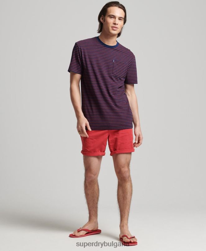 Superdry облекло N00H4856 червен мъже ретро тениска с индигови ивици