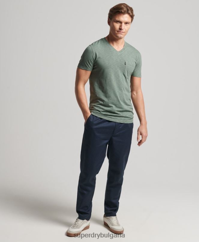Superdry облекло N00H4857 зелено мъже тениска с джоб с v-образно деколте и органичен памук