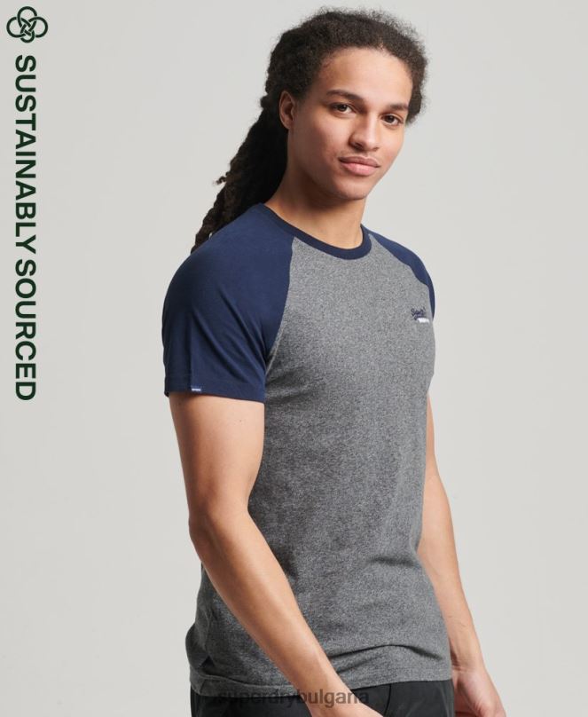 Superdry облекло N00H4858 тъмно сив мъже бейзболна тениска от органичен памук