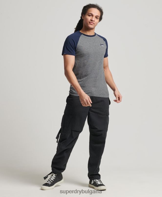 Superdry облекло N00H4858 тъмно сив мъже бейзболна тениска от органичен памук